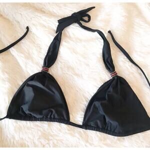 Lenny Niemeyer Black Beaded Adjustable Triangle Halter Bikini Swimsuit Top M L